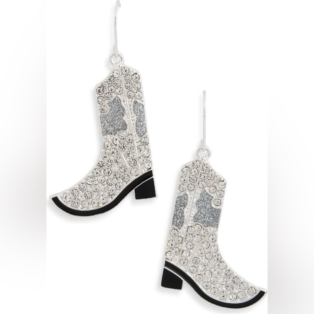 Nordstrom Leith Cowboy Boot Drop Earrings - Silver Tone - NWT